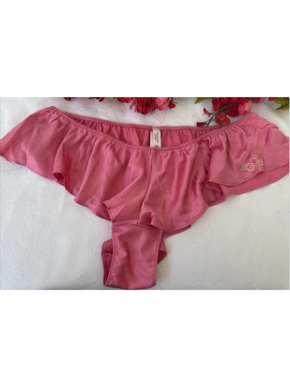 VICTORIA'S SECRET XL SILKY PINK CHEEKY HIGH LEG BRAZILIAN SUMMER PANTIES NWT